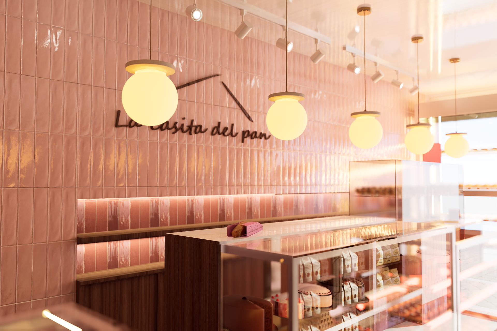 Detalle de iluminación y vitrinas en diseño comercial