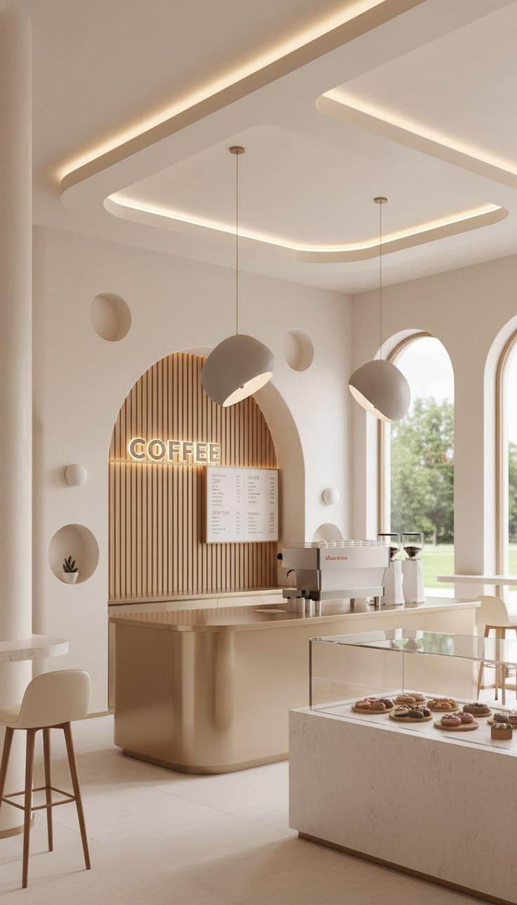 Diseño de cafetería minimalista moderna - Interiorismo Comercial